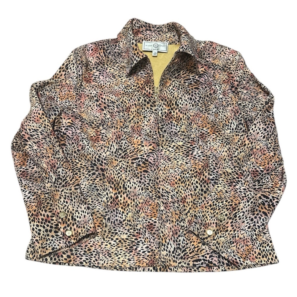 St John Sport Animal Print Jacket Womens Size M Multi Color Gold Tone